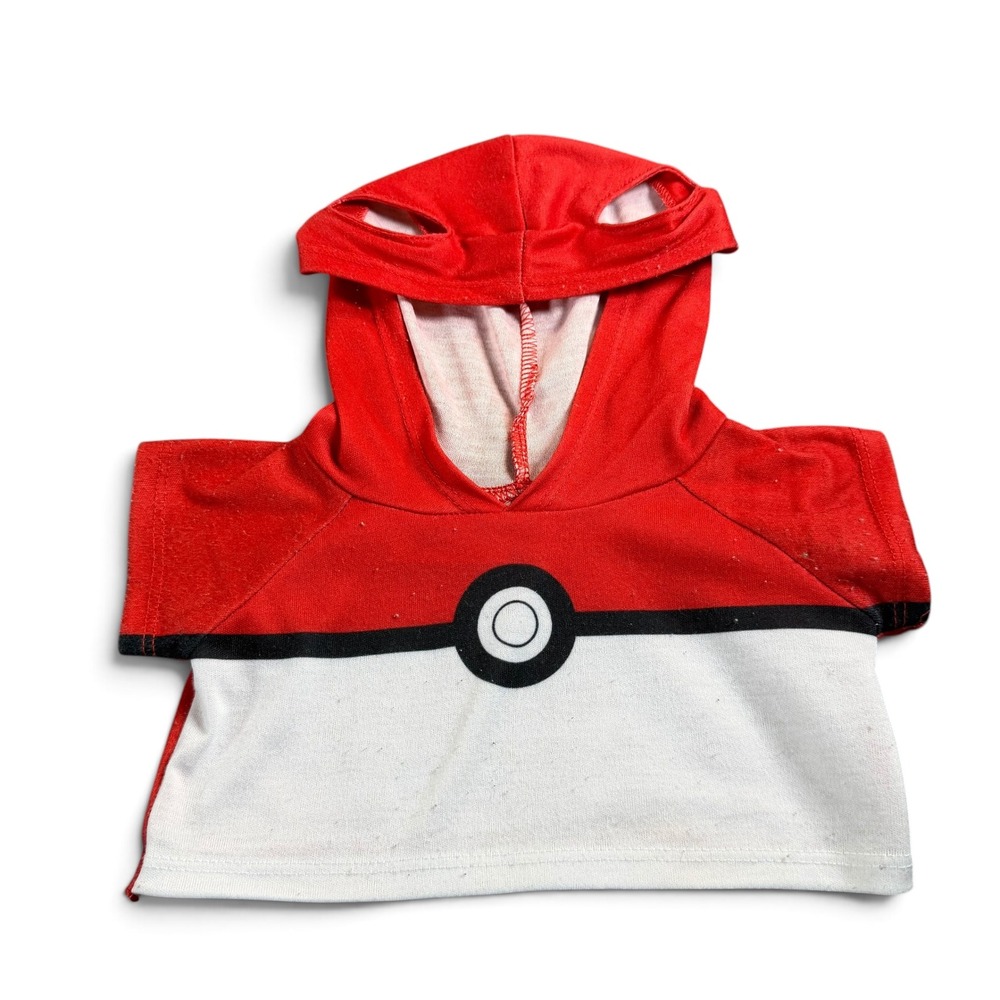 Build-A-Bear Pokemon Poke Ball Plush Hoodie Red White Black Short Sleeve Shirt